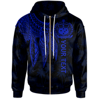 Samoa Custom Zip up Hoodie Polynesian Wings (Blue) Unisex Blue - Polynesian Pride