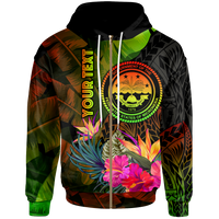 Federated States of Micronesia Polynesian Custom Zip up Hoodie Hibiscus and Banana Leaves Unisex Reggae - Polynesian Pride