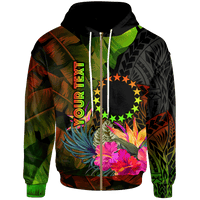 Cook Islands Polynesian Custom Zip up Hoodie Hibiscus and Banana Leaves Unisex Reggae - Polynesian Pride