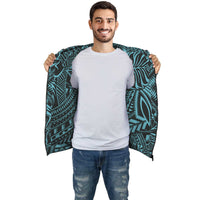Blue Palm Polynesian Inside Print Zip Hoodie - Polynesian Pride