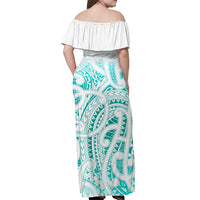 (Custom Personalised) New Zealand Off Shoulder Long Dress NZ Maori Turquoise LT13 - Polynesian Pride