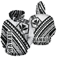 Hawaii Kanaka Polynesian Hoodie Poly Style Black and White Unisex White - Polynesian Pride