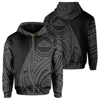 Hawaii Mauna Kea Polynesian Zip up Hoodie Tatoo Style Grey Unisex Grey - Polynesian Pride