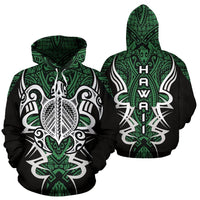 Hawaii Turtle Tribal Green Hoodie Armor Style Unisex Blue - Polynesian Pride