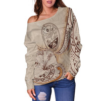 Marshall Islands Women's Off Shoulder Sweater - Hibiscus Flowers Vintage Style - Polynesian Pride