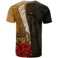 Samoa Polynesian Custom T Shirt Coat Of Arms With Hibiscus Gold - Polynesian Pride