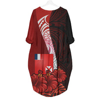 Wallis and Futuna Polynesian Custom Personalised Batwing Pocket Dress - Hibiscus With Coat Of Arm - Polynesian Pride