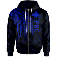 Papua New Guinea Zip up Hoodie Polynesian Wings (Blue) Unisex Blue - Polynesian Pride