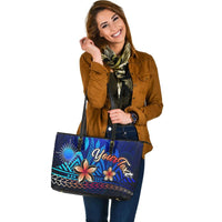 Marshall Islands Custom Personalised Large Leather Tote Bag - Vintage Tribal Mountain - Polynesian Pride