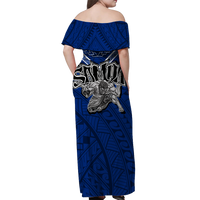 (Custom Personalised) Toa Samoa Rugby Off Shoulder Long Dress - Samoan Warrior Pride - LT12 - Polynesian Pride