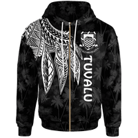 Tuvalu Zip up Hoodie Polynesian Wings (White) Unisex Blue - Polynesian Pride