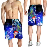 Custom Personalised Samoa Men's Shorts - Humpback Whale with Tropical Flowers (Blue) - Polynesian Pride