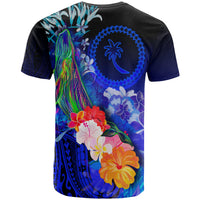 Chuuk T Shirt Humpback Whale with Tropical Flowers (Blue) - Polynesian Pride