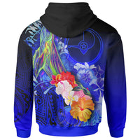 Custom Yap Hoodie Humpback Whale with Tropical Flowers (Blue) - Polynesian Pride