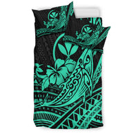 Hawaii Humpback Whale With Hibiscus Tribal Turquoise Bedding Set - LT12 - Polynesian Pride