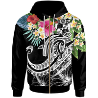 Tonga Polynesian Zip up Hoodie Summer Plumeria (Black) Unisex Black - Polynesian Pride