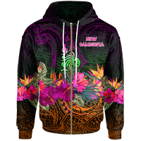 New Caledonia Polynesian Zip up Hoodie Summer Hibiscus Unisex Reggae - Polynesian Pride