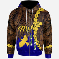 Papua New Guinea Manus Province Polynesian Zip Hoodie Tribal Wave Tattoo Unisex Blue - Polynesian Pride
