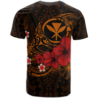 Polynesian Hawaii Kanaka Maoli T Shirts Humpback Whale with Hibiscus (Golden) - Polynesian Pride