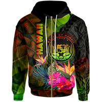 Polynesian Hawaii Polynesian Zip up Hoodie Hibiscus and Banana Leaves Unisex Reggae - Polynesian Pride