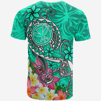 Hawaii T Shirt Turtle Plumeria Polynesian Tattoo Turquoise Color - Polynesian Pride