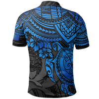 Pohnpei Polo Shirt Pohnpei Flag Blue Turtle Hibiscus - Polynesian Pride