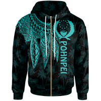 Pohnpei Zip up Hoodie Polynesian Wings (Turquoise) Unisex Turquoise - Polynesian Pride