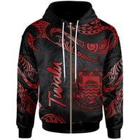 Tuvalu Polynesian Zip Hoodie Polynesian Tattoo Red Version Unisex Red - Polynesian Pride