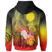 CNMI Zip up Hoodie Humpback Whale with Tropical Flowers (Yellow) - Polynesian Pride