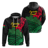 Vanuatu Espiritu Santo Zip Hoodie Kava With Hibiscus LT12 Unisex Black - Polynesian Pride