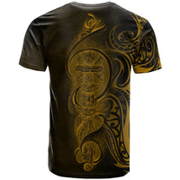New Caledonia T Shirt Gold Kagu and Fleche Faitiere - Polynesian Pride