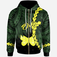 Papua New Guinea Oro Province Polynesian Zip Hoodie Tribal Wave Tattoo Unisex Green - Polynesian Pride