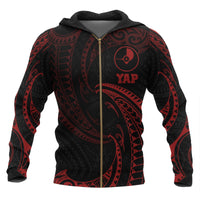 Yap Micronesia All Over Zip up Hoodie Red Tribal Wave Unisex Red - Polynesian Pride