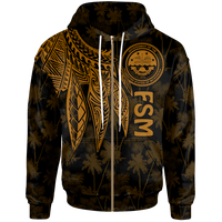 Federated States of Micronesia Zip up Hoodie Polynesian Wings (Golden) Unisex Golden - Polynesian Pride
