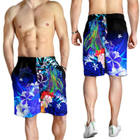 Custom Personalised Yap Men's Shorts - Humpback Whale with Tropical Flowers (Blue) - Polynesian Pride