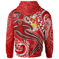 Tonga Zip up Hoodie Red Shark Polynesian Tattoo - Polynesian Pride