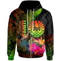 Tahiti Polynesian Zip up Hoodie Hibiscus and Banana Leaves Unisex Reggae - Polynesian Pride