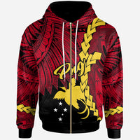 Papua New Guinea Polynesian Zip up Hoodie Tribal Wave Tattoo Flag Color Unisex Red - Polynesian Pride