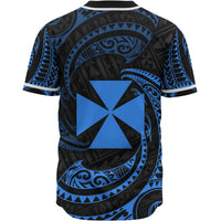Wallis and Futuna Polynesian Baseball Shirt - Blue Tribal Wave - Polynesian Pride
