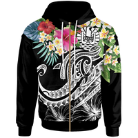 Tahiti Polynesian Zip up Hoodie Summer Plumeria (Black) Unisex Black - Polynesian Pride