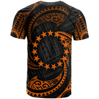 Cook Islands Polynesian All Over T Shirt Orange Tribal Wave - Polynesian Pride