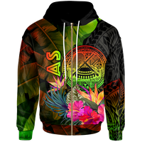 American Samoa Polynesian Zip up Hoodie Hibiscus and Banana Leaves Unisex Reggae - Polynesian Pride