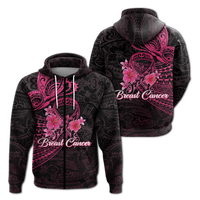 Breast Cancer Pink Ribbon Butterfly Polynesian Black Version Hoodie LT12 Zip Hoodie Black - Polynesian Pride