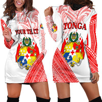 (Custom Personalised) Tonga Hoodie Dress Tongan Pattern Blithesome LT13 Red - Polynesian Pride