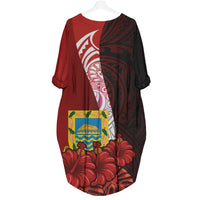 Tuvalu Polynesian Batwing Pocket Dress - Hibiscus With Coat Of Arm - Polynesian Pride