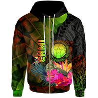 Northern Mariana Islands Polynesian Zip up Hoodie Hibiscus and Banana Leaves Unisex Reggae - Polynesian Pride