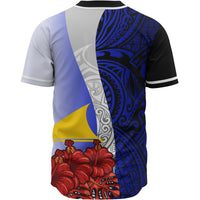 Tokelau Polynesian Custom Personalised Baseball Shirt - Coat Of Arm With Hibiscus Blue - Polynesian Pride
