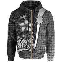 Nauru Polynesian Zip up Hoodie White Turtle with Hook Unisex WHITE - Polynesian Pride