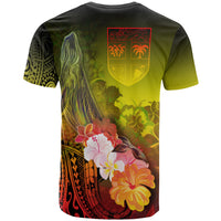Fiji T Shirt Humpback Whale with Tropical Flowers (Yellow) - Polynesian Pride