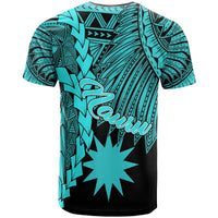 Nauru Polynesian Custom T Shirt Tribal Wave Tattoo Neon Blue - Polynesian Pride